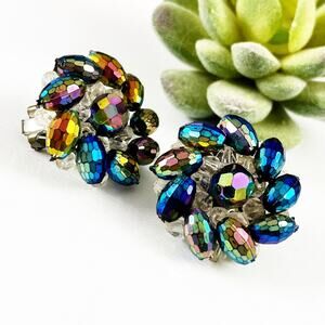 Western Germany Vintage Carnival Glass Pinwheel Clip Earrings